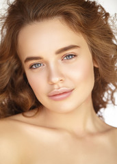 Obraz premium Close-up portrait of young girl with perfect skin
