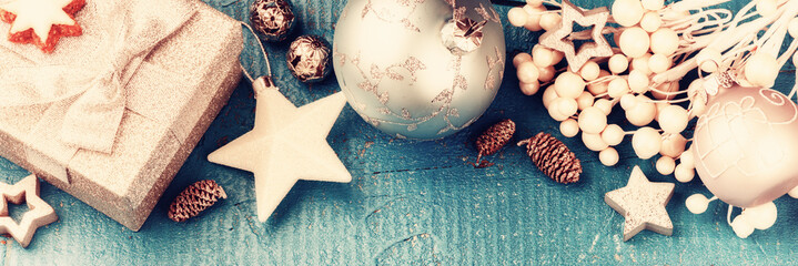 Christmas holiday setting with present and festive decorations 