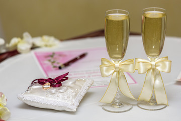 Fototapeta na wymiar wedding stemware with champagne