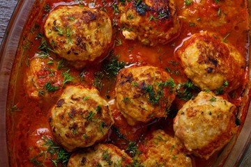 meatballs with tomato sauce, top view 