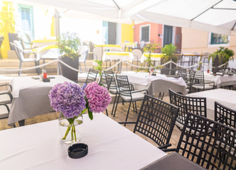 a summer terrace of traditional european mediterranean restauran