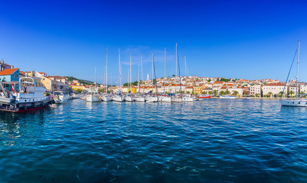 Wonderful romantic old town at Adriatic sea. Boats and yachts in