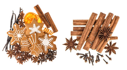 Christmas food ingredients gingerbread cookie spices cinnamon an - obrazy, fototapety, plakaty