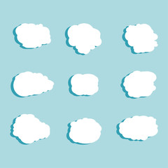 Set of white sky, clouds. Cloud icon, cloud shape. Set of different clouds. Collection of cloud icon, shape, label, symbol. Graphic element. design element for logo, web and print