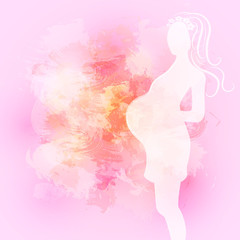 Expecting (pregnant) mother. Watercolor design element for pregnancy theme woman silhouette.