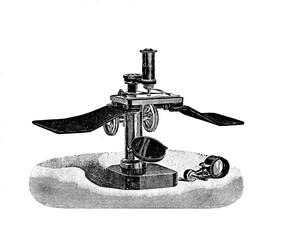 Engraving XIX century, prepared  microscope ready to use