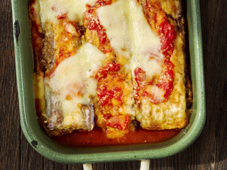 rustic traditional italian eggplant parmesan