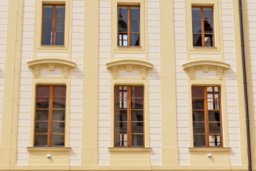 Fototapeta na wymiar Traditional facade with windows from the Prague old town, Czech Republic