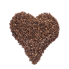 heart from coffee beans isolated on a white background