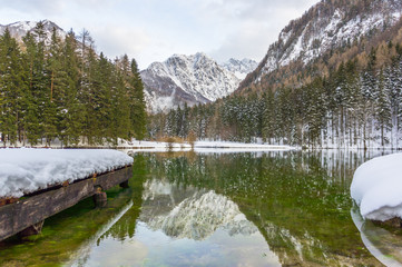 Aerial: Beautiful Jezersko Lake, Slovenia At Winter