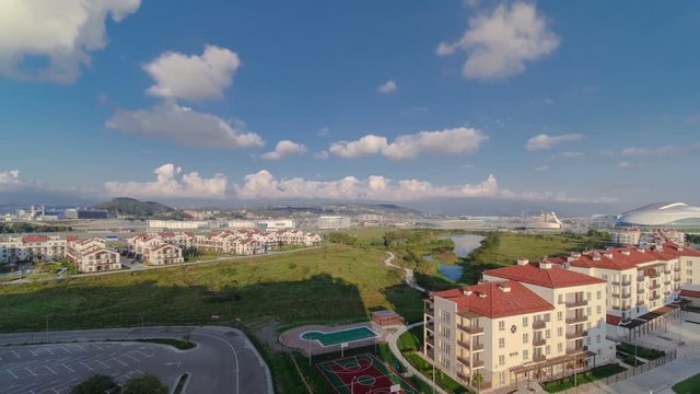 Sochi villas timelapse. Complex of dwelling-houses, where the sportsmen of the Olympic games lived 2014 year