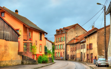 Traditional houses in La Petite-Raon, a village in the Vosges Department - France