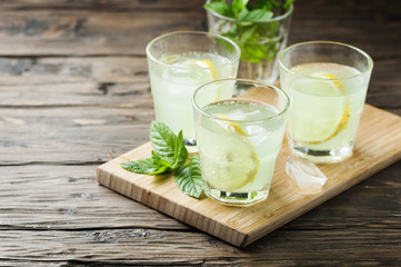 Fresh cocktail with soda and lemon