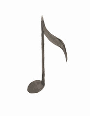Watercolor isolated eighth note on white background. Music note.