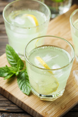Fresh cocktail with soda and lemon