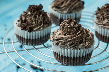 Cupcakes with chocolate cream for dessert