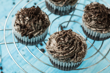 Cupcakes with chocolate cream for dessert
