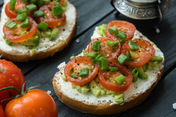 Ready bruschetta with cream cheese and veggies
