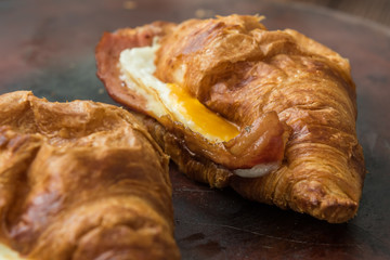 Crunchy ham and cheese croissant for breakfast