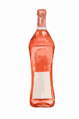 Watercolor alcohol bottle on white background. Alcohol beverage. Drink for restaurant or pub.
