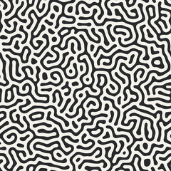 Diffusion reaction vector seamless pattern. Black and white organic shapes, lines pattern. Abstract Background illustration