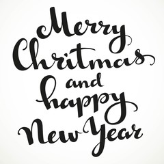 Merry Christmas and happy New Year calligraphic inscription on a