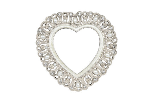 Silver heart picture frame isolated on white with clipping path.