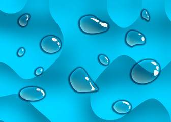 Transparent water drops on blue background. Waved Relief Surface