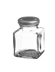 Empty glass jar isolated on white background