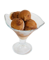 Сhocolate ice cream isolated on white background. Selective focus