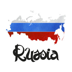 Russia. Abstract vector watercolor background with lettering and map
