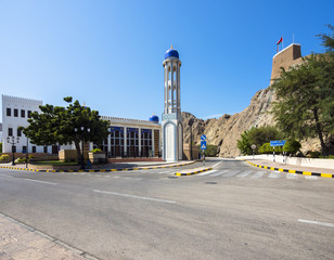 Fototapeta premium Die Khor Mosche und Fort Mirani, altes Maskat, Muscat, Maskat, Oman, Sultanat Oman, Arabische Halbinsel, Naher Osten, Asien