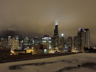 Chicago downtown city skyline illuminated at night