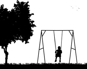 A child on a swing in park, one in the series of similar images silhouette