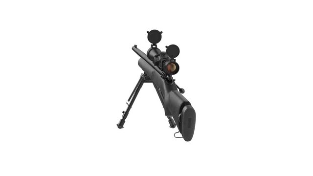 Rifle sniper with optical scope weapon gun black steel, alpha channel. 3D animation loop
