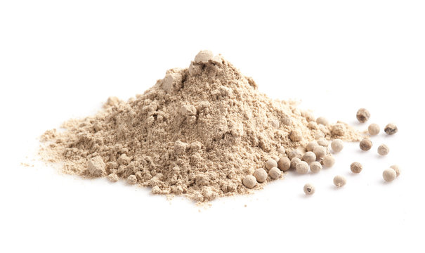 Fototapeta White pepper grain and powder isolated on white background