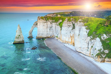 Magical la Manneporte natural rock arch wonder,Etretat,Normandy,France - obrazy, fototapety, plakaty
