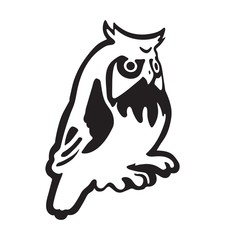 Black owl on white background. 