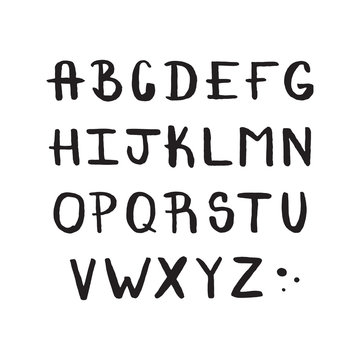 Ink brush handwritten hipster style alphabet (lettering).
