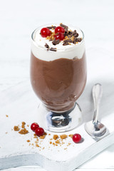 chocolate dessert with cream, vertical