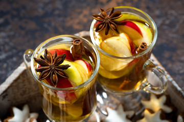 hot apple tea with spices and gingerbread cookies