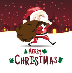 Merry Christmas. Santa Claus is send Christmas gift a holiday