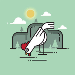 Rooster. Sun rise Flat design style vector illustrations