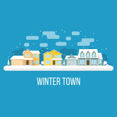 Fototapeta premium Winter town landscape. Vector illustration.