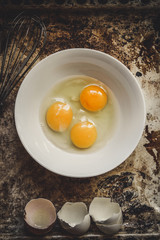 raw eggs in a bowl
