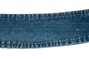 Texture of jeans fabric in high resolution with a suture thread yellow isolated on white background