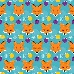 Winter holiday seamless pattern background. Fox, snow and glas b