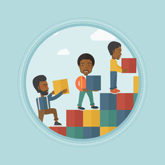 Group of businessmen building career ladder.