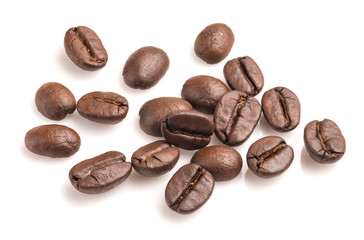 Roasted coffee beans isolated on white background