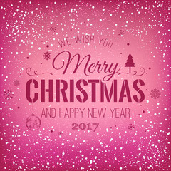 Christmas and New Year typographical on holidays background with snowflakes, light, stars. Vector Illustration. Xmas card